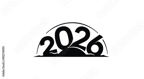 Bold black 2026 graphic with subtle abstract landscape element, symbolizing future and progress.