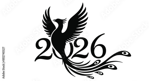 Symbolic phoenix rises with the year 2026, representing rebirth and future.