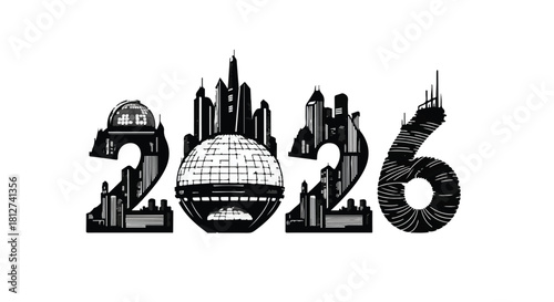 Futuristic cityscape design for the year 2026, symbolizing progress and urban development.