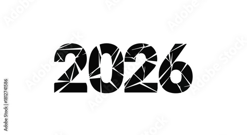 Year 2026 graphic with shattered effect on white background, representing future challenges and change.