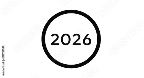 Bold numeral 2026 encircled in a clean black ring against a white background, symbolizing a new year.