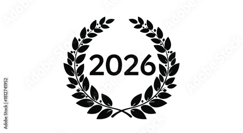 Year 2026 celebrated with a laurel wreath, symbolizing achievement and future success
