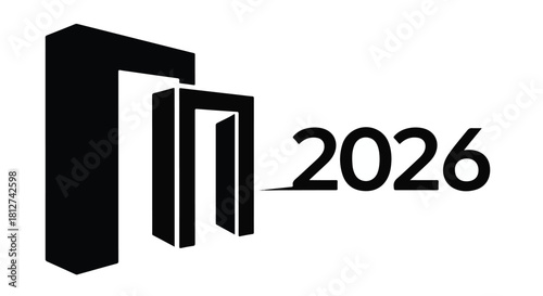Bold architectural design frames the number 2026, symbolizing future planning and innovation.
