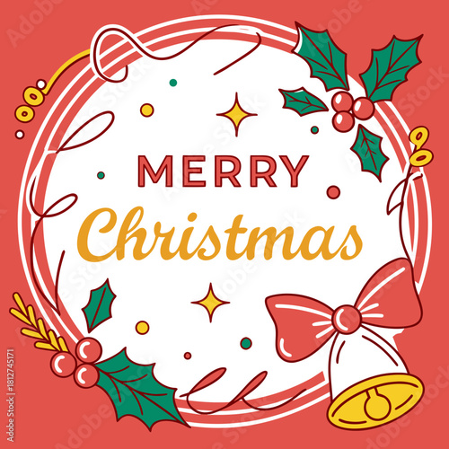 Merry Christmas greeting badge vector. Festive Christmas Lettering vector Illustration. Merry Christmas typography vector design and Christmas ornaments with white background.

