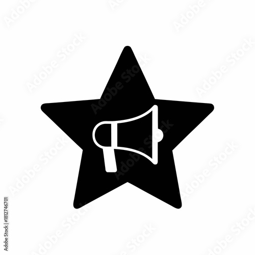 White Star with Megaphone Symbol Inside Communication Concept.