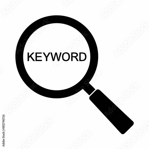 White Magnifying Glass with KEYWORD Text Search Find Explore Discover.