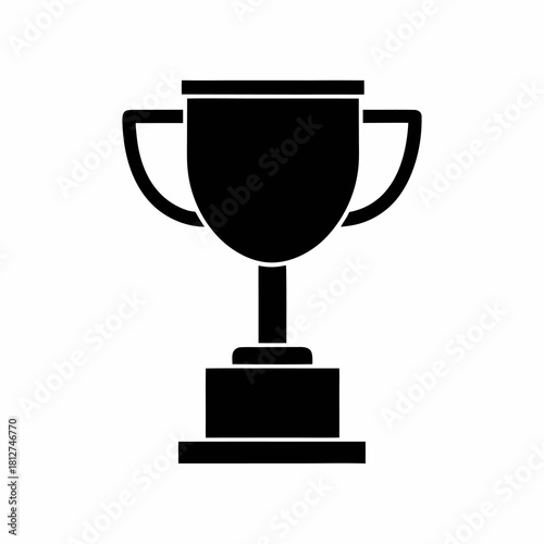 Classic white champions cup trophy icon with two handles and a pedestal base.