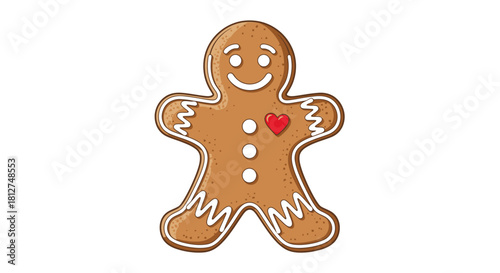 Cute gingerbread man with red heart is perfect for holiday baking designs and Christmas projects bringing festive cheer to your creative works
