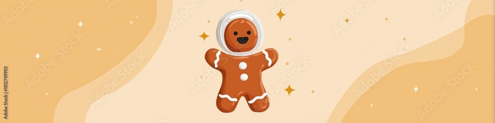 Obraz premium Smiling gingerbread astronaut cookie in space-themed background