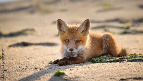 Wild Baby Red Fox Laying Down At The Beach Nova Scotia Canada