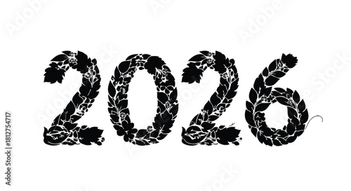 Nature-inspired year 2026 text design with leafy elements