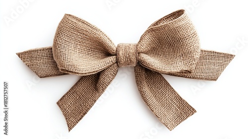 Charming burlap bow on white for rustic gift wrap or country wedding decor, adding a touch of homespun elegance to your special occasions today