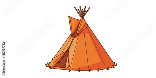 Orange camping tent vector illustration isolated PNG background. Native American teepee tipi for outdoor adventure, wilderness camping, festival design. Perfect for travel and nature projects