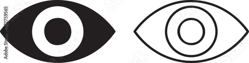 Two stylized eye icons one solid black silhouette and one outline isolated on transparent background