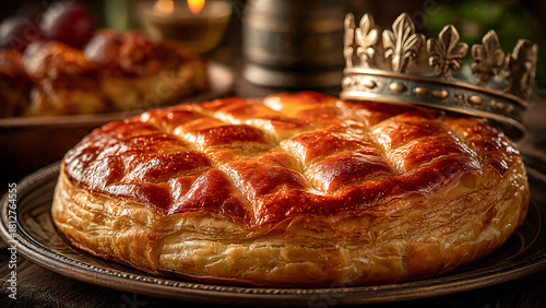 Galette des rois à la frangipane avec couronne
