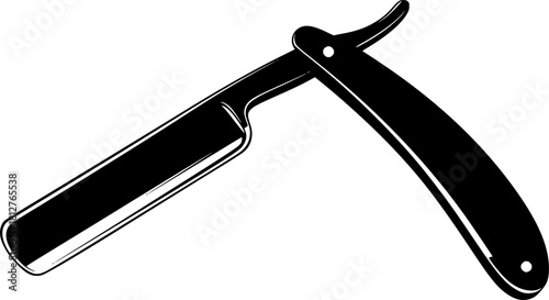 Black silhouette of a straight razor blade with a handle isolated on white background	
