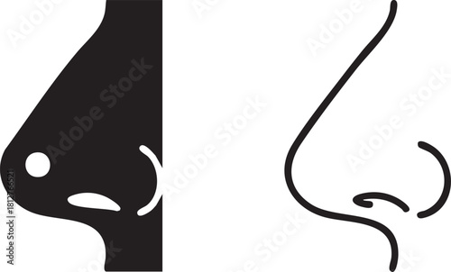 Black silhouette and outline of a human nose isolated on transparent background