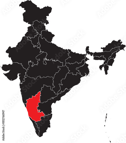 Karnataka State on Map of India Vector Editable