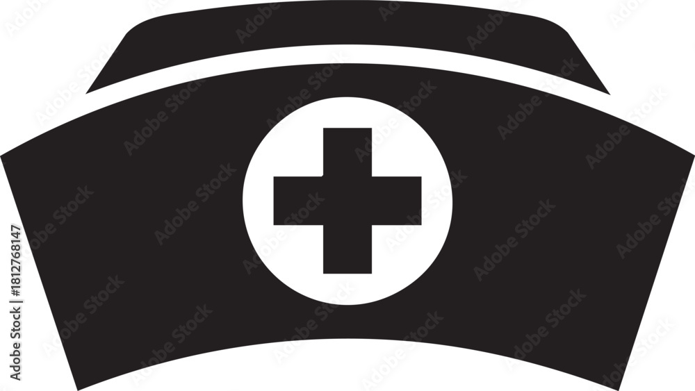 Obraz premium Classic nurse cap silhouette with medical cross isolated on transparent background