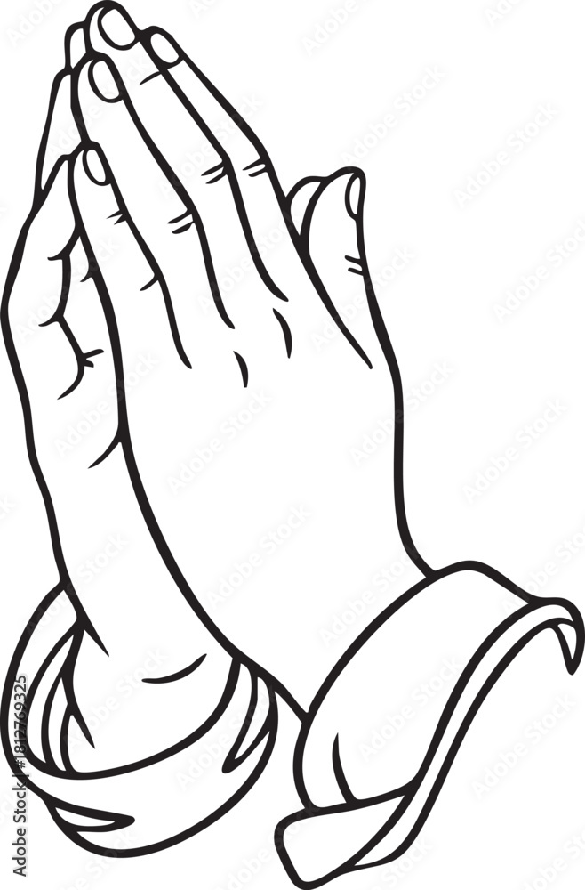 Obraz premium Detailed outline silhouette of praying hands isolated on transparent background