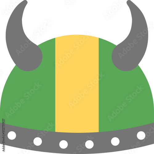 Green Viking Helmet With Yellow Stripe And Gray Horns Featuring A Translucent Background For Easy Integration Into Designs