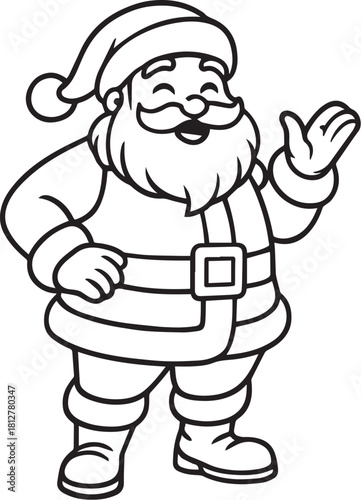 A cartoon of Santa Claus laughing and raising his hand