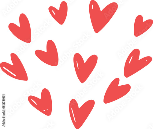 Simple illustration of red hearts in a circular pattern with a glossy, sketchy style