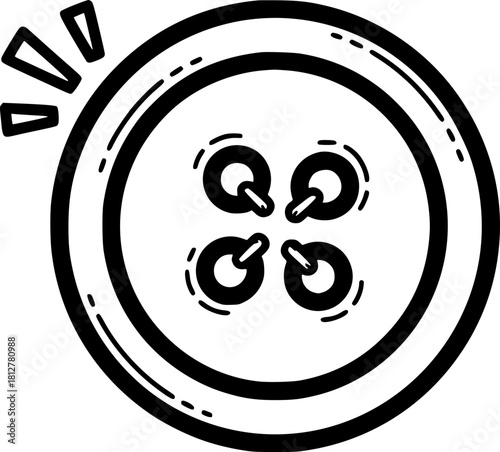Round button with four holes in simple hand-drawn style  