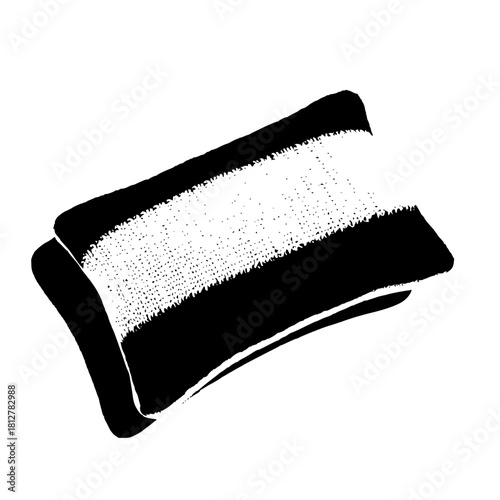 A monochrome illustration of a folded towel with a textured pattern on a white background view from above