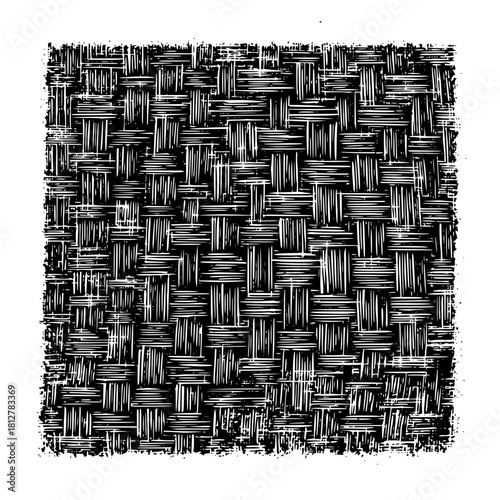 Illustration of a woven pattern with horizontal and vertical lines in black and white texture design