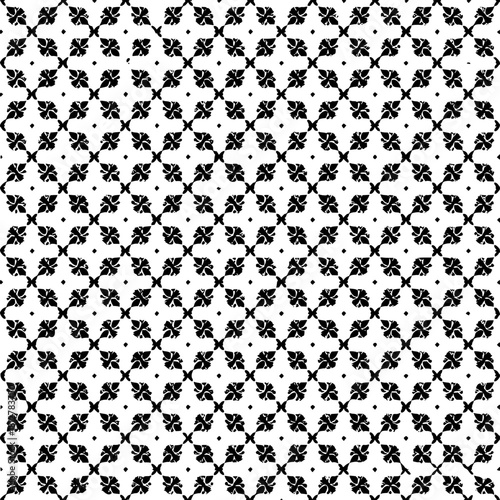 Seamless pattern of small black floral motifs arranged diagonally on a white background creating a dense texture