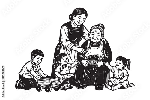 Generations of family togetherness and playful childhood moments