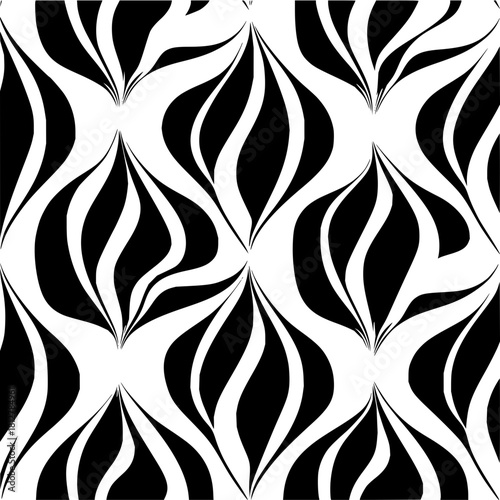 Abstract black and white pattern featuring curved shapes in a symmetrical arrangement visually striking