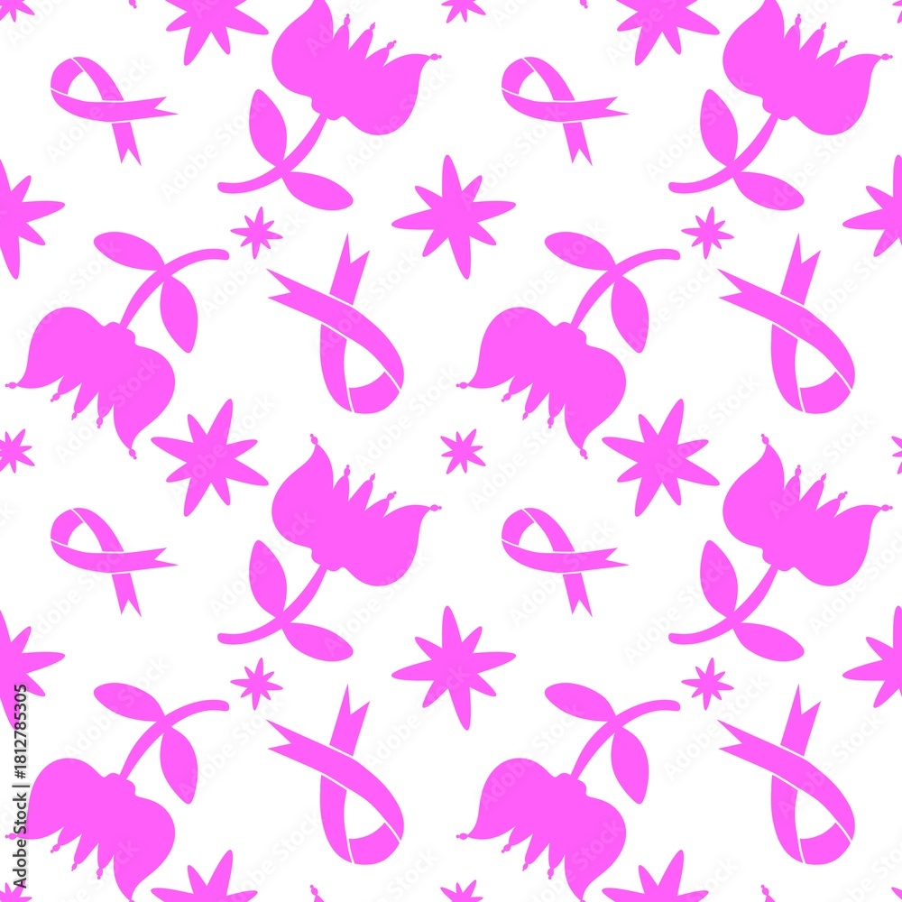 Fototapeta premium Breast cancer month seamless pink ribbon day mammogram pattern for medical accessories and medicine textiles