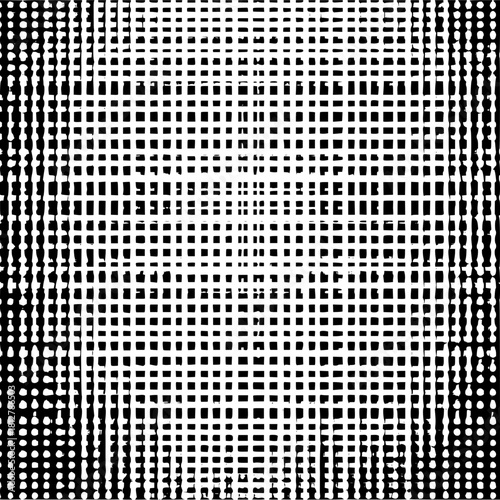 Abstract black and white grid pattern with varying density and distorted lines creating a visual texture