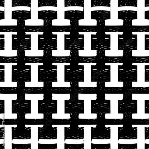 Monochrome pattern featuring alternating rows of stylized letter i shapes in black and white colors