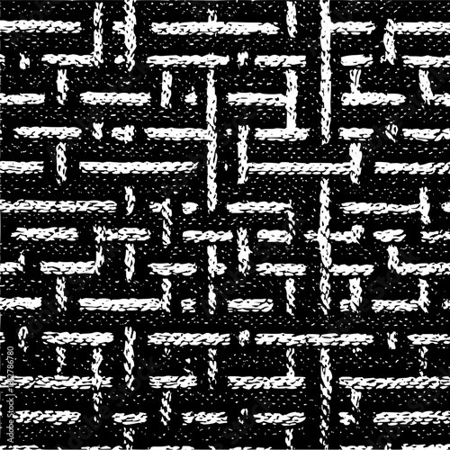 Abstract black and white basket weave pattern with textured lines and contrasting shades of color design