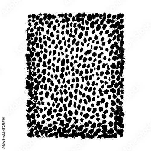Black and white abstract pattern featuring dense clusters of irregular shapes on a rectangular surface
