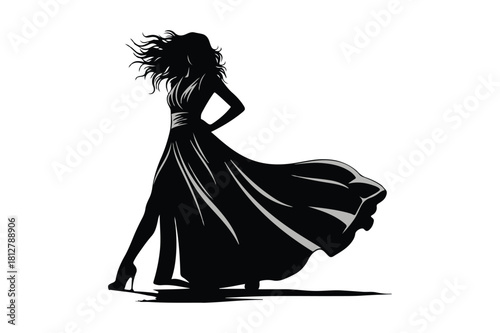 Elegant silhouette of a woman in a flowing gown