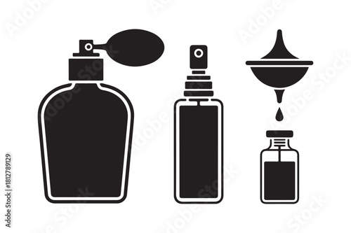 Collection of perfume bottles and dropper bottle icons
