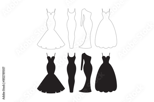 Elegant silhouette dresses fashion illustration collection