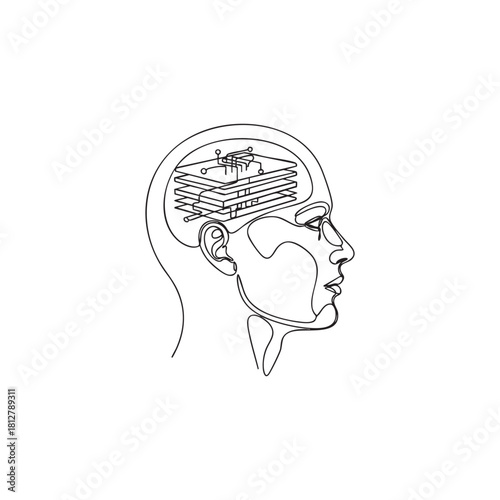 Black and White AI Icon Vector Brain Circuit Symbol for Machine Learning Neural Network and Digital Intelligence