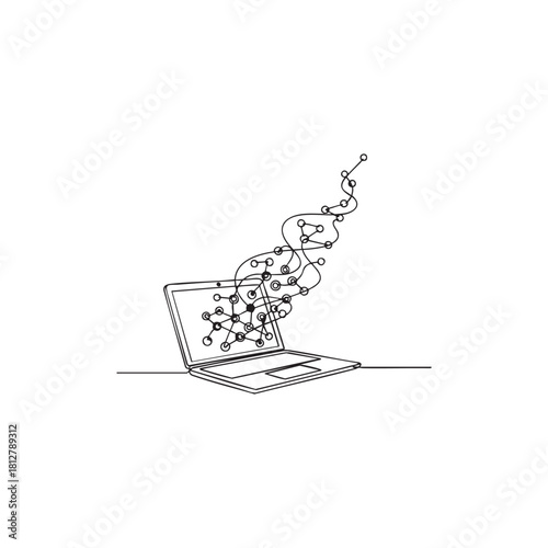 Black and white AI vector icon of neural brain circuit and robot head minimal tech logo for machine learning and data science