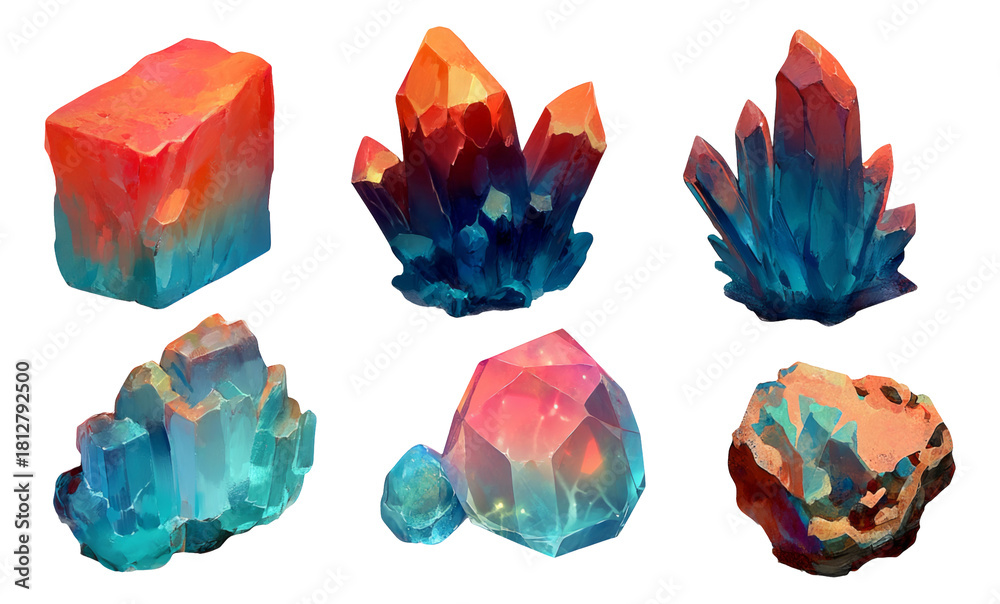 Fototapeta premium A Collection of Stylized 3D Crystal Elements for Architectural Visualization