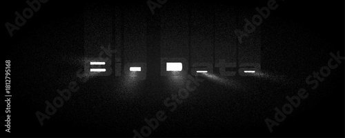 Core Big Data Concept. White flow particles on black background. Abstract ai analytics banner with floating particles for machine learning, data science, tech visualization and conceptual design.