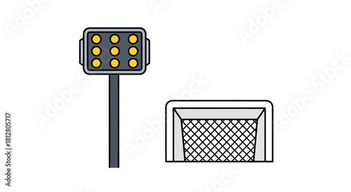 Soccer Goal and Stadium Floodlight Illustration.
