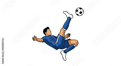 Dynamic Soccer Player Performing Bicycle Kick in Mid-Air.