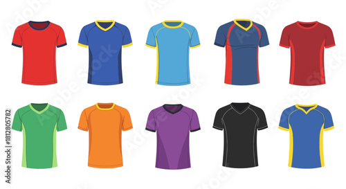 Collection of Colorful Short-Sleeved T-Shirts for Sports and Casual Wear.