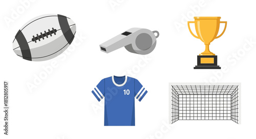 Collection of Sports Equipment and Symbols for Games and Competition.
