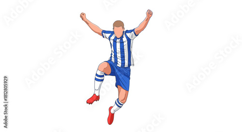 Soccer Player Celebrates Goal with Arms Raised in Victory.